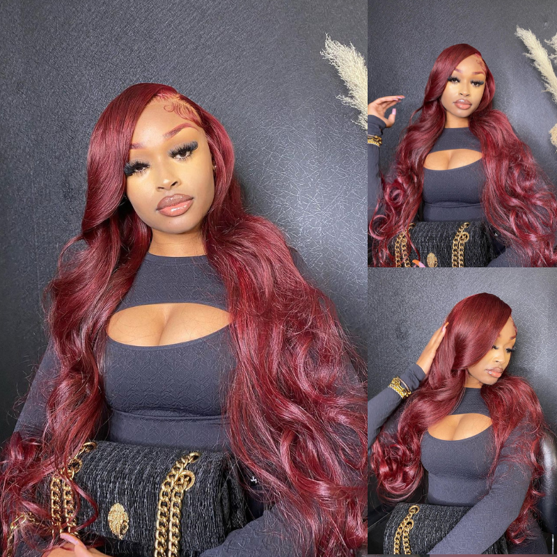 36&quot; Long Red &amp; Brown Body Wave Human Hair Wig - HD Lace Wigs