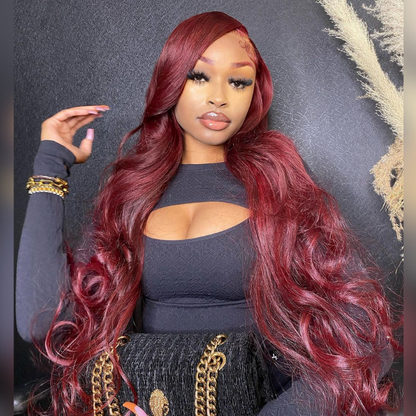 36&quot; Long Red &amp; Brown Body Wave Human Hair Wig - HD Lace Wigs