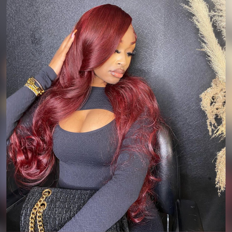 36&quot; Long Red &amp; Brown Body Wave Human Hair Wig - HD Lace Wigs