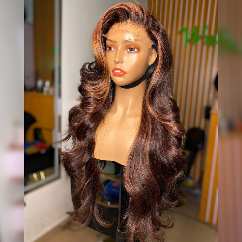 Skunk Red Brown Human Hair Wig - HD Lace Wigs