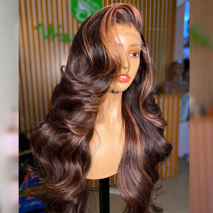 Skunk Red Brown Human Hair Wig - HD Lace Wigs