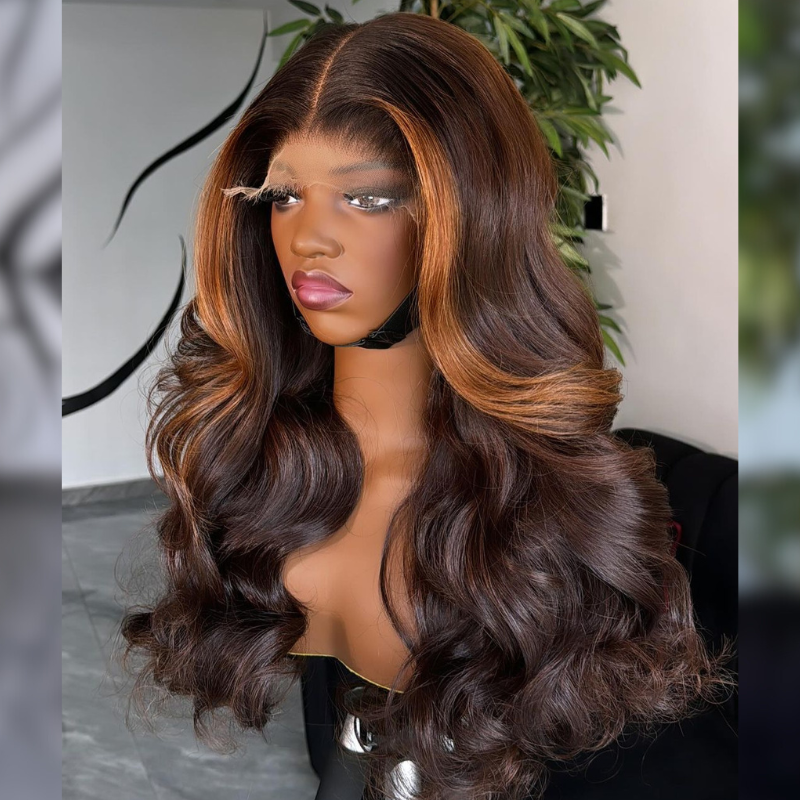 Skunk Stripe Chocolate Brown Human Hair Wig - HD Lace Wigs