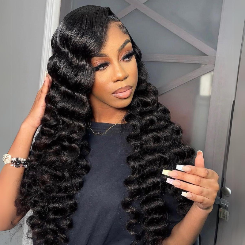 Side C Part Wand Curls Human Hair Wig - HD Lace Wigs