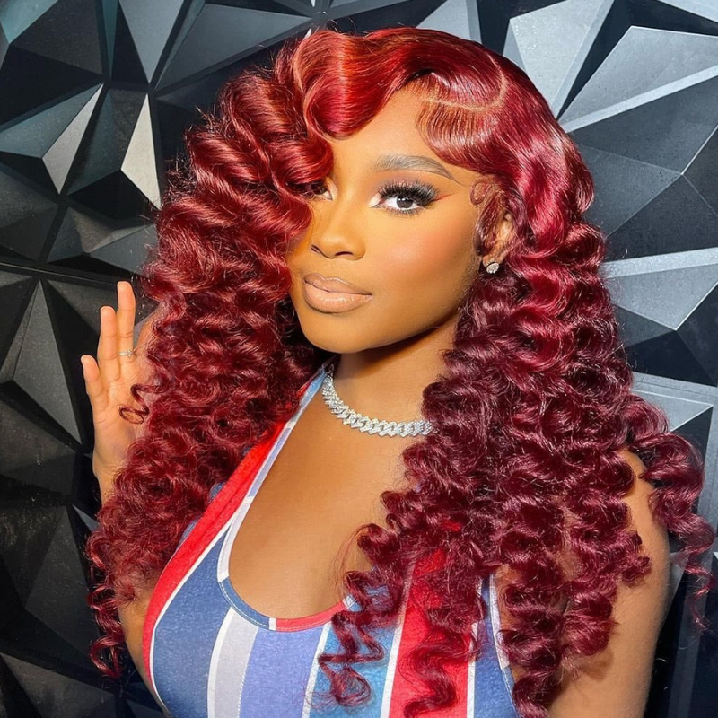 Brown Red Wand Curl Loose Deep Wave Lace Front Wig