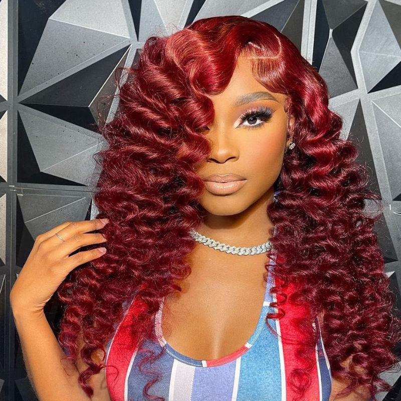 Brown Red Wand Curl Loose Deep Wave Lace Front Wig