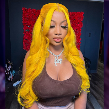 Neon Yellow Loose Wave Human Hair Wig - HD Lace Wigs