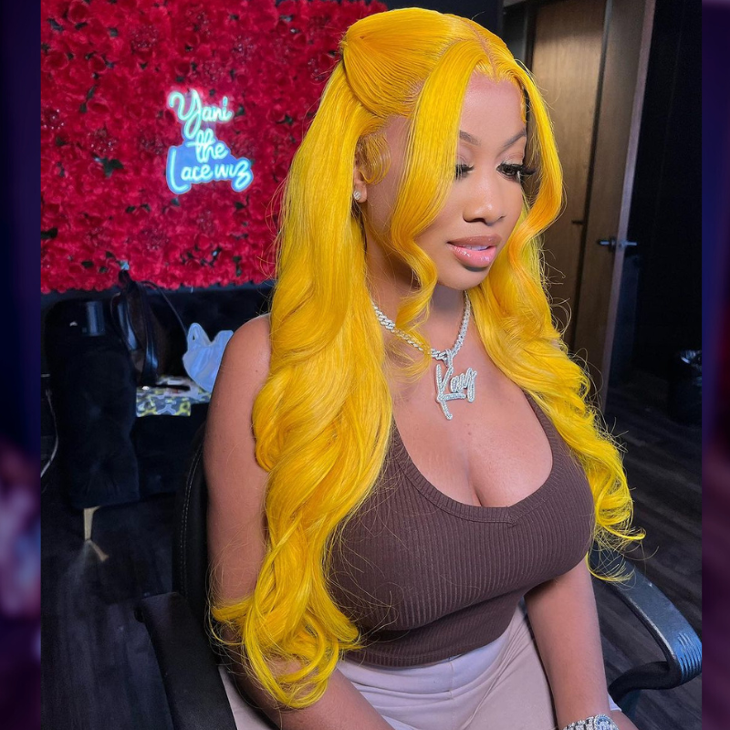 Neon Yellow Loose Wave Human Hair Wig - HD Lace Wigs