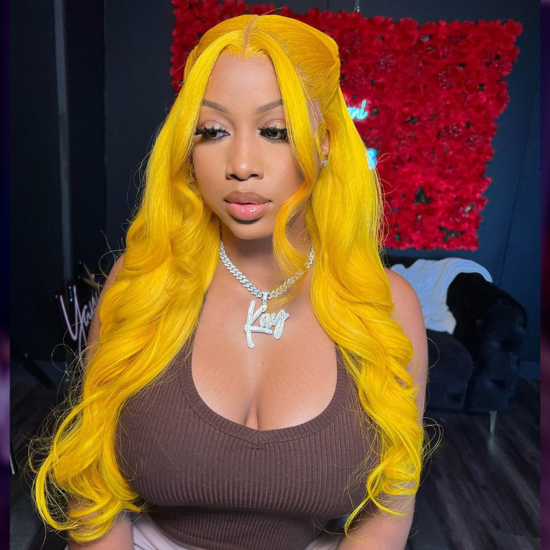 Neon Yellow Loose Wave Human Hair Wig - HD Lace Wigs