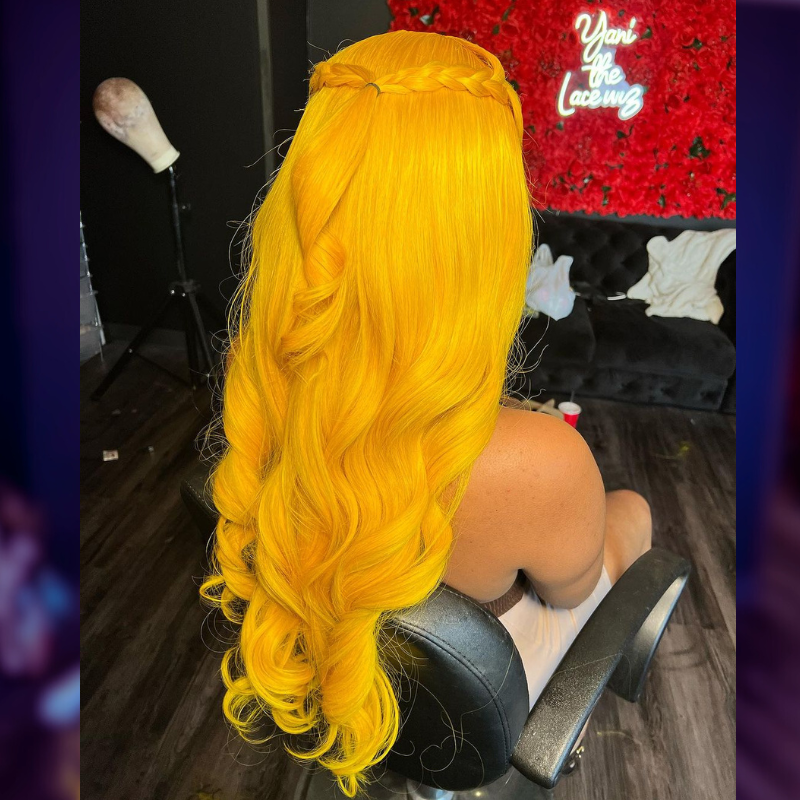 Neon Yellow Loose Wave Human Hair Wig - HD Lace Wigs